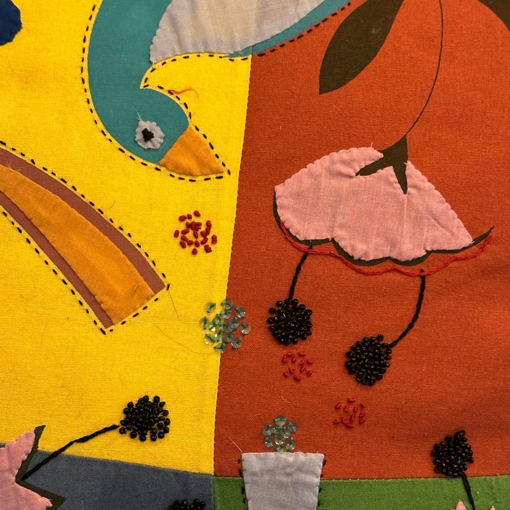 Patchwork Bird Embroidered Cushion - Picture 2 of 6